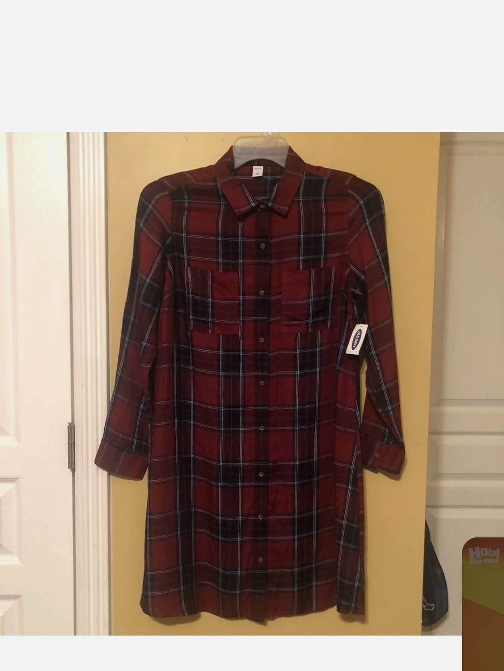NWT Old Navy Burgundy and Navy Plaid Long Sleeve Dress